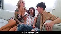 BadMILFSHD – Big Tits Blonde MILF Stepmom Invites Petite Latina Teen For Sex With Big Dick Stepson