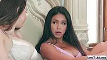 Teen stepdaughter catches busty stepmom masturbating.The milf teaches her to masturbate and sucks her big tits as the 19yo masturbates.Then licks her