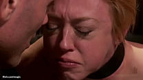 Bound huge tits blonde MILF Dee Williams deep throat fucked while kneeling then in suspension whipped till rough anal fucked by big dick master Derrick Pierce